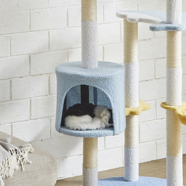 パステルブルー色のキュートなキャットタワー | キャットタワー パステル ネコ ねこ 猫 スリム 据え置き おしゃれ 猫タワー おもちゃ 猫用品 運動不足 キャットツリー 運動不足解消 ペット用品