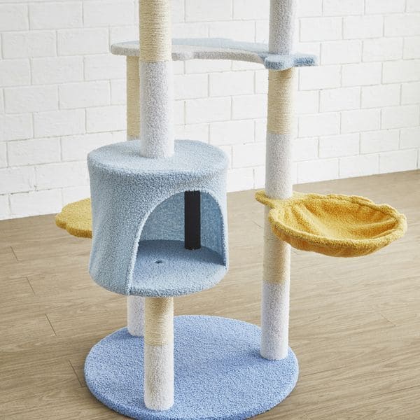 パステルブルー色のキュートなキャットタワー | キャットタワー パステル ネコ ねこ 猫 スリム 据え置き おしゃれ 猫タワー おもちゃ 猫用品 運動不足 キャットツリー 運動不足解消 ペット用品