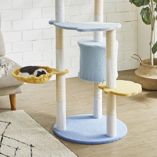 パステルブルー色のキュートなキャットタワー | キャットタワー パステル ネコ ねこ 猫 スリム 据え置き おしゃれ 猫タワー おもちゃ 猫用品 運動不足 キャットツリー 運動不足解消 ペット用品