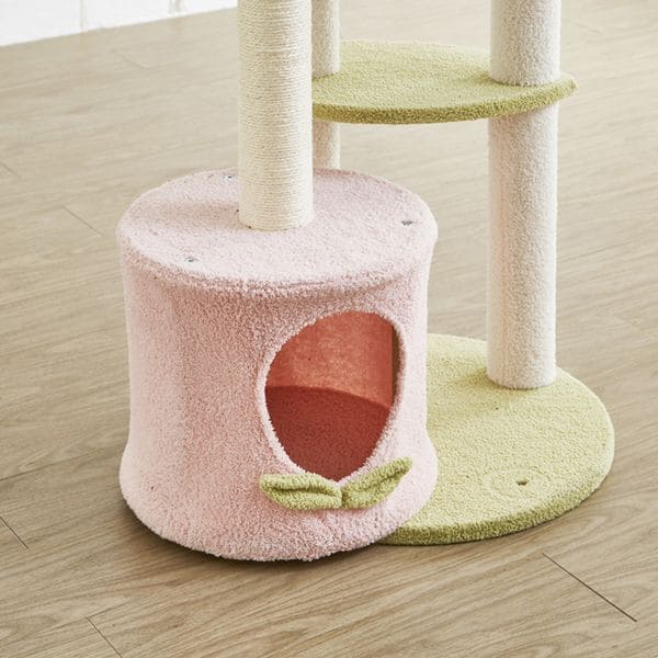 ピンク色のキュートなキャットタワー | キャットタワー ピンク ネコ ねこ 猫 スリム 据え置き おしゃれ 猫タワー おもちゃ 猫用品 運動不足 キャットツリー 運動不足解消 ペット用品 かわいい 可