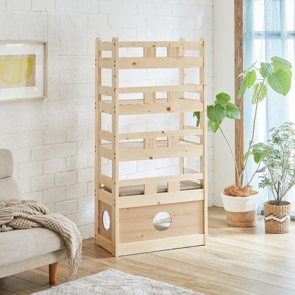 北欧パイン材を使用した小屋付き5段ペットベッド | キャットタワー 猫 猫用 ペット用ベッド ネコ キャットベッド ペット用品 ペットベッド ナチュラル デザイン 北欧 パイン材 木製 すのこ式 お