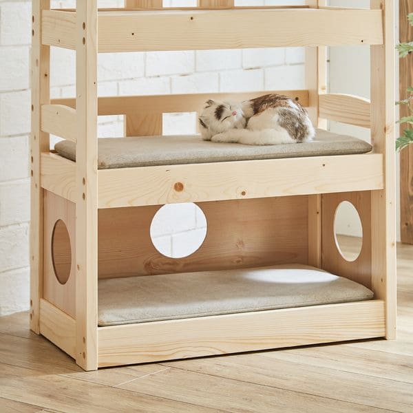 北欧パイン材を使用した小屋付き5段ペットベッド | キャットタワー 猫 猫用 ペット用ベッド ネコ キャットベッド ペット用品 ペットベッド ナチュラル デザイン 北欧 パイン材 木製 すのこ式 お