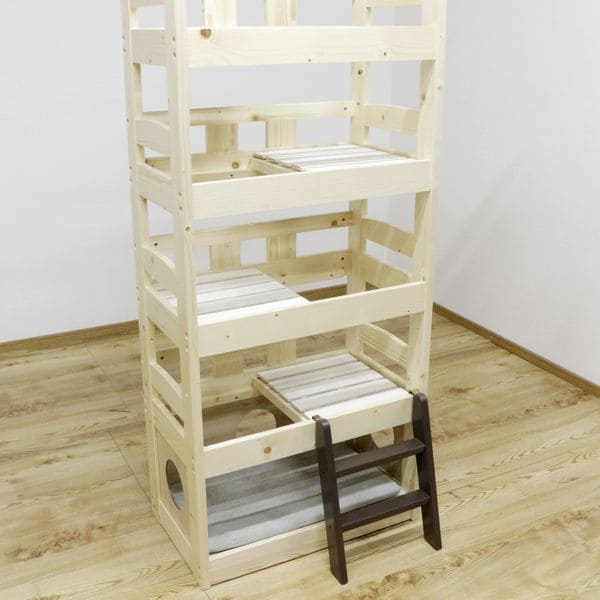 北欧パイン材を使用した小屋付き5段ペットベッド | キャットタワー 猫 猫用 ペット用ベッド ネコ キャットベッド ペット用品 ペットベッド ナチュラル デザイン 北欧 パイン材 木製 すのこ式 お