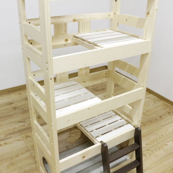 北欧パイン材を使用した小屋付き5段ペットベッド | キャットタワー 猫 猫用 ペット用ベッド ネコ キャットベッド ペット用品 ペットベッド ナチュラル デザイン 北欧 パイン材 木製 すのこ式 お