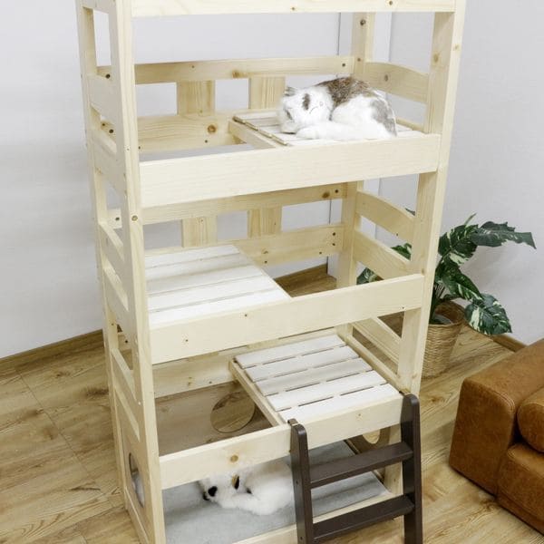 北欧パイン材を使用した小屋付き5段ペットベッド | キャットタワー 猫 猫用 ペット用ベッド ネコ キャットベッド ペット用品 ペットベッド ナチュラル デザイン 北欧 パイン材 木製 すのこ式 お