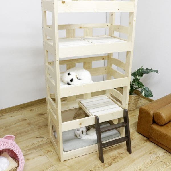 北欧パイン材を使用した小屋付き5段ペットベッド | キャットタワー 猫 猫用 ペット用ベッド ネコ キャットベッド ペット用品 ペットベッド ナチュラル デザイン 北欧 パイン材 木製 すのこ式 お