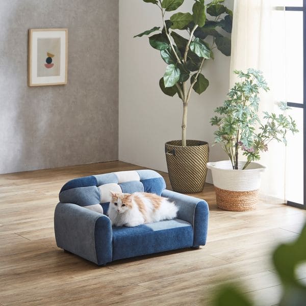 ペットソファー | パッチワークソファ ペット用ソファー ペット用品 シンプル かわいい ブルー系 可愛い 撥水加工 ひっかき傷に強い 特殊生地 ペットソファ パッチワーク おしゃれ 引っ掻き傷に