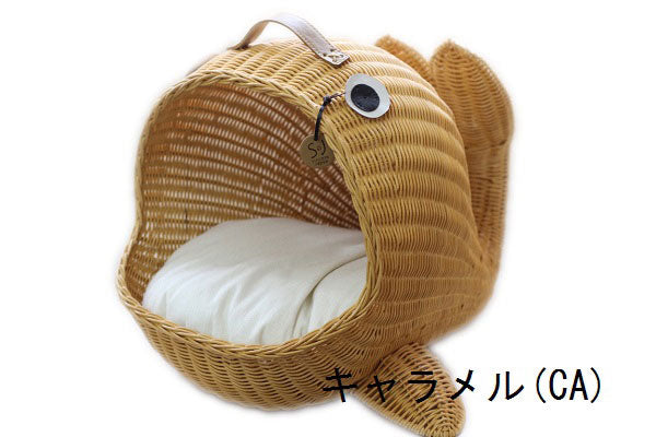 ペット用ラタンくじらベッド | オールハンドメイド 天然素材ベッド キャットベッド キャットドーム キャットハウス 籐 トウ ラタン ベッド ネコ 小型クッション おしゃれ かわいい