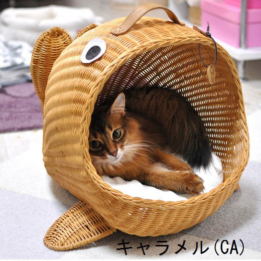 ペット用ラタンくじらベッド | オールハンドメイド 天然素材ベッド キャットベッド キャットドーム キャットハウス 籐 トウ ラタン ベッド ネコ 小型クッション おしゃれ かわいい