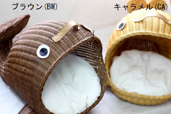 ペット用ラタンくじらベッド | オールハンドメイド 天然素材ベッド キャットベッド キャットドーム キャットハウス 籐 トウ ラタン ベッド ネコ 小型クッション おしゃれ かわいい