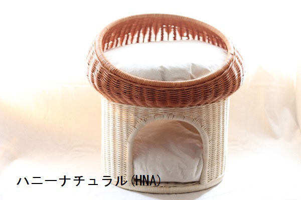 ペット用ラタンマッシュルームベッド | オールハンドメイド 天然素材ベッド キャットベッド キャット キャットハウス 籐 トウ ラタン ベッド ネコ 小型クッション おしゃれ かわいい