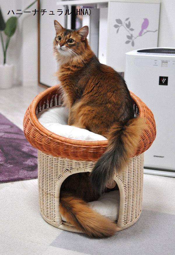 ペット用ラタンマッシュルームベッド | オールハンドメイド 天然素材ベッド キャットベッド キャット キャットハウス 籐 トウ ラタン ベッド ネコ 小型クッション おしゃれ かわいい