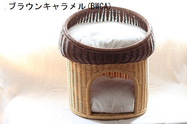 ペット用ラタンマッシュルームベッド | オールハンドメイド 天然素材ベッド キャットベッド キャット キャットハウス 籐 トウ ラタン ベッド ネコ 小型クッション おしゃれ かわいい