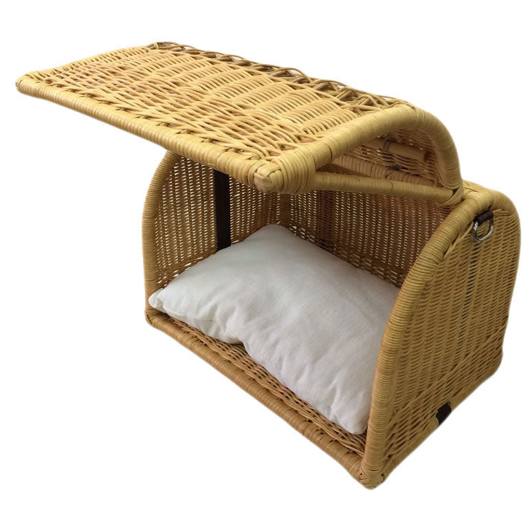 ラタンキャリーベッド | オールハンドメイド 天然素材ベッド キャットベッド キャット キャットハウス 籐 トウ ラタン ベッド ネコ 小型クッション おしゃれ かわいい キャリー