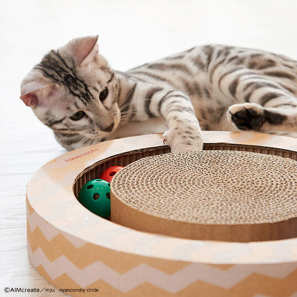 遊べるボール付き・サークルタイプ 猫用 爪とぎ | 猫 ネコ 猫用 爪 ツメ つめ つめとぎ 爪とぎ 北欧 かわいい モダン シンプル おしゃれ ダンボール ガリガリ インテリア ナチュラル ベージュ