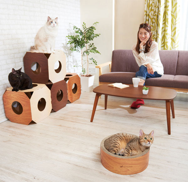 猫用 ダンボール製爪とぎグッズ3点セット | 猫 ネコ 猫用 爪 ツメ つめ つめとぎ 爪とぎ ガリガリシェルフ ニャンコロビー ガリガリサークル エイムクリエイツ ベッド ソファ おもちゃ 木目 イン