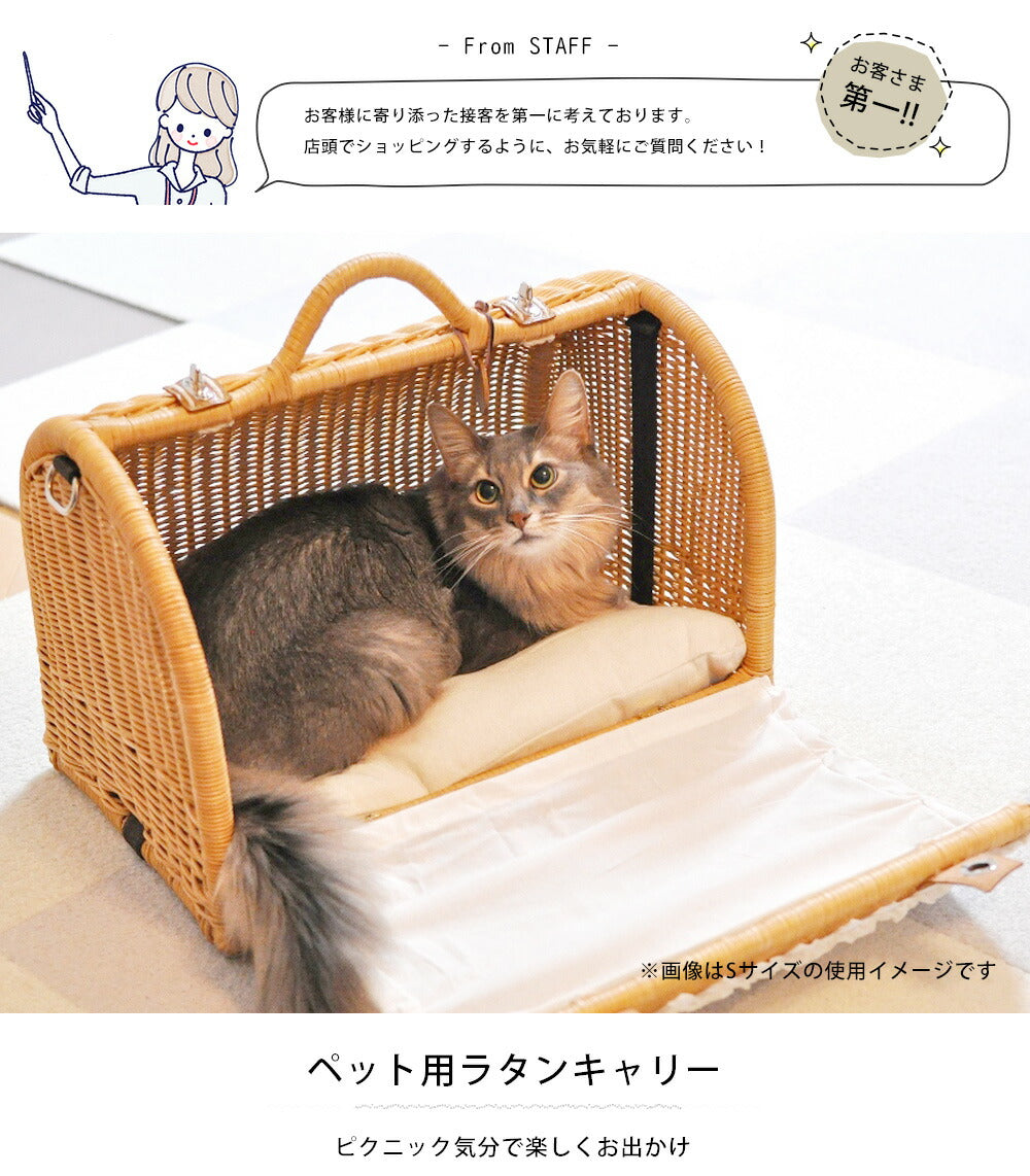 ペット用 キャリーバッグ ラタン Sサイズ | ペット S キャリーバック 犬 猫 ペットバック ペットボストン 犬用 猫用 小型 通院 ペットキャリー おしゃれ ラタン素材 散歩 木製 木 かご キャリー