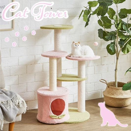 ピンク色のキュートなキャットタワー | キャットタワー ピンク ネコ ねこ 猫 スリム 据え置き おしゃれ 猫タワー おもちゃ 猫用品 運動不足 キャットツリー 運動不足解消 ペット用品 かわいい 可